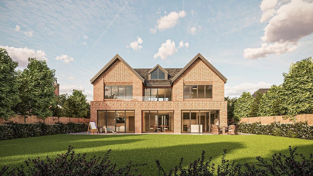 Residential development architectural visualization with sandy render and traditional detailing