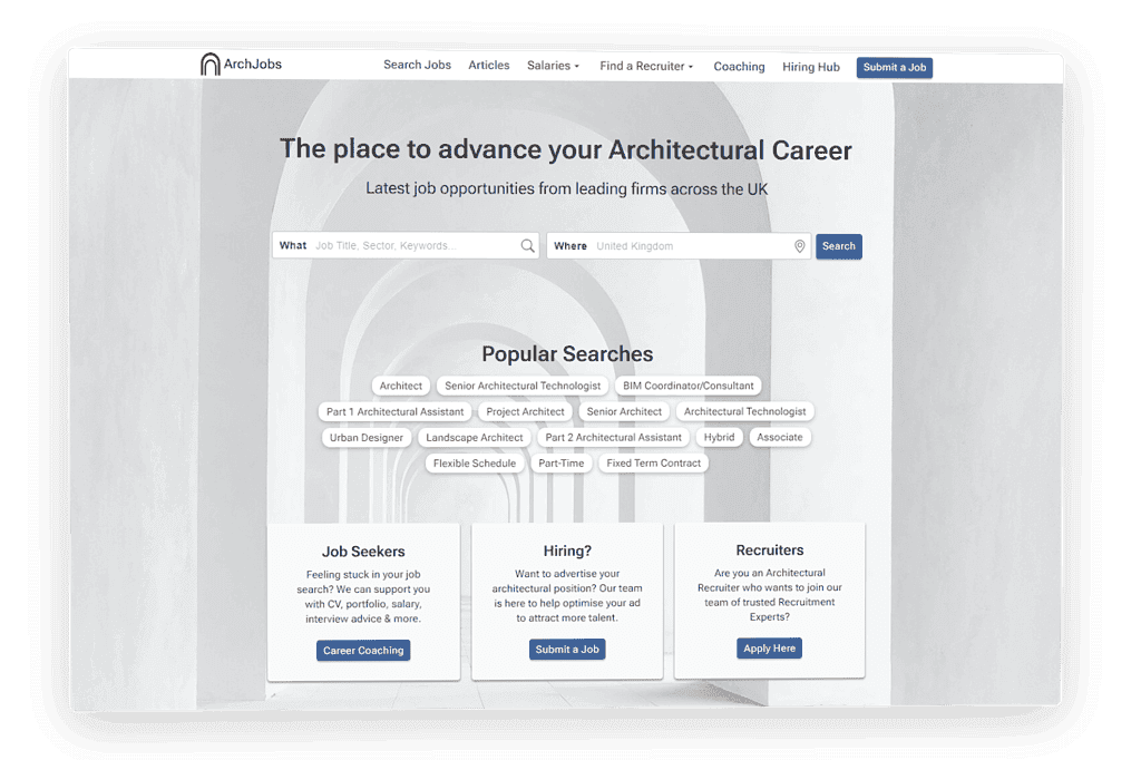 Architecture job listing card showing career opportunity for architects