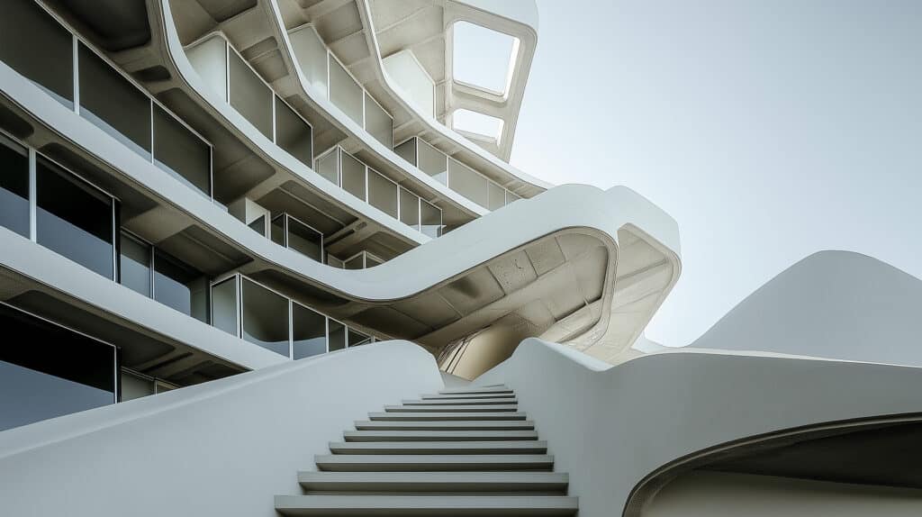 Professional architectural photography showcasing building interior with dramatic natural lighting