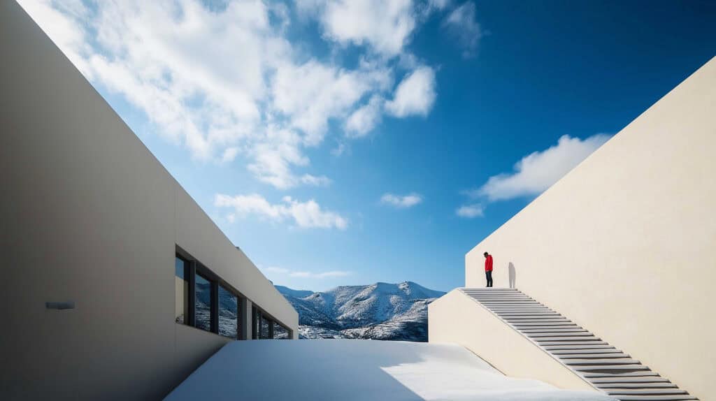 Dramatic architectural photography capturing sculptural building forms