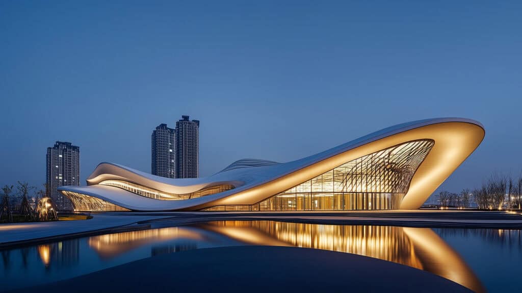 Contemporary architectural photography with dramatic lighting