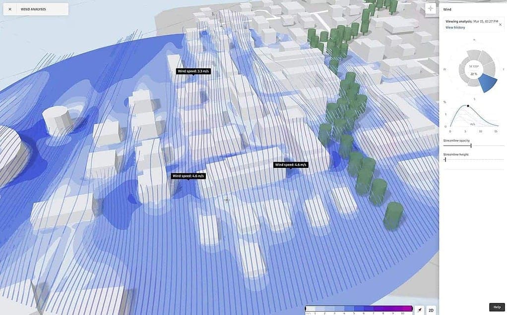 Autodesk Forma cloud-based conceptual design tool showing site analysis