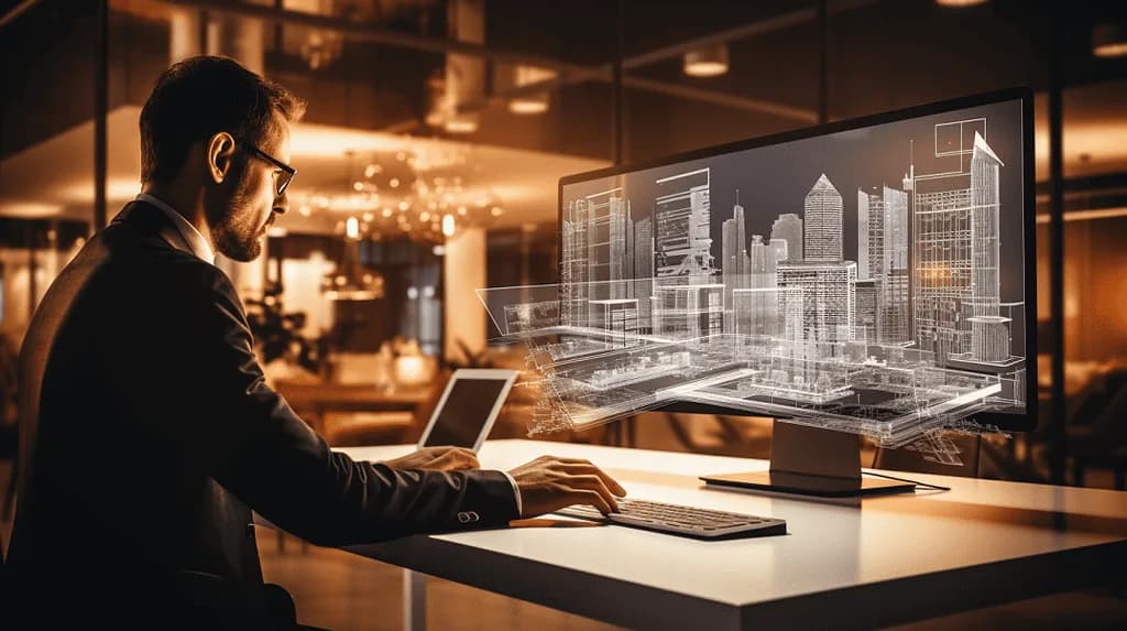CAD projection visualization showing 3D model rendered with technical drawing overlay