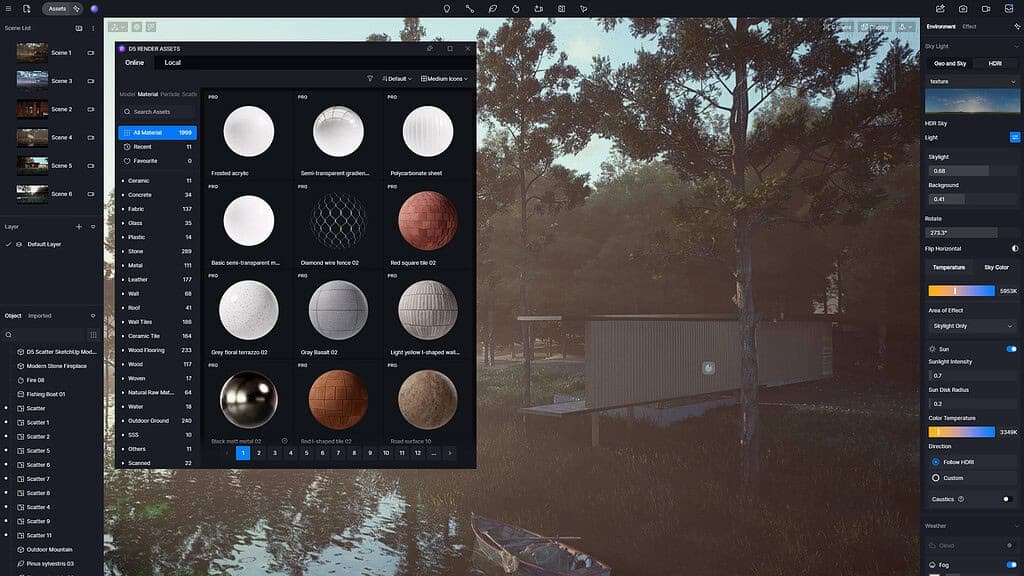 D5 Render materials library interface for architectural visualization textures