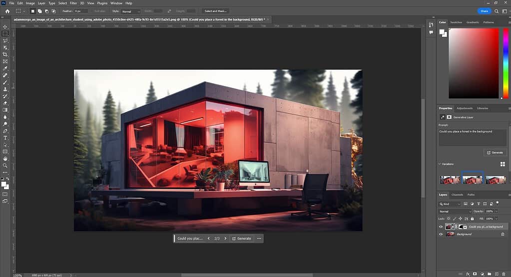 Generative Fill Example within Adobe Photoshop