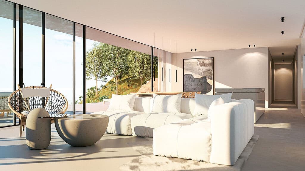 Contemporary interior design showcasing lighting and materials, Lumion render