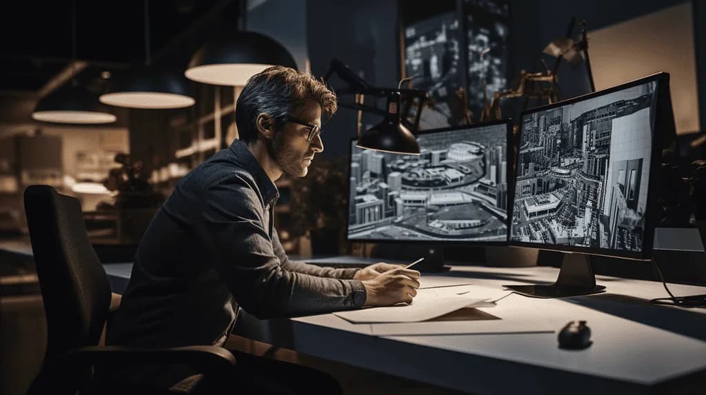 Young architect at desk working on design project development