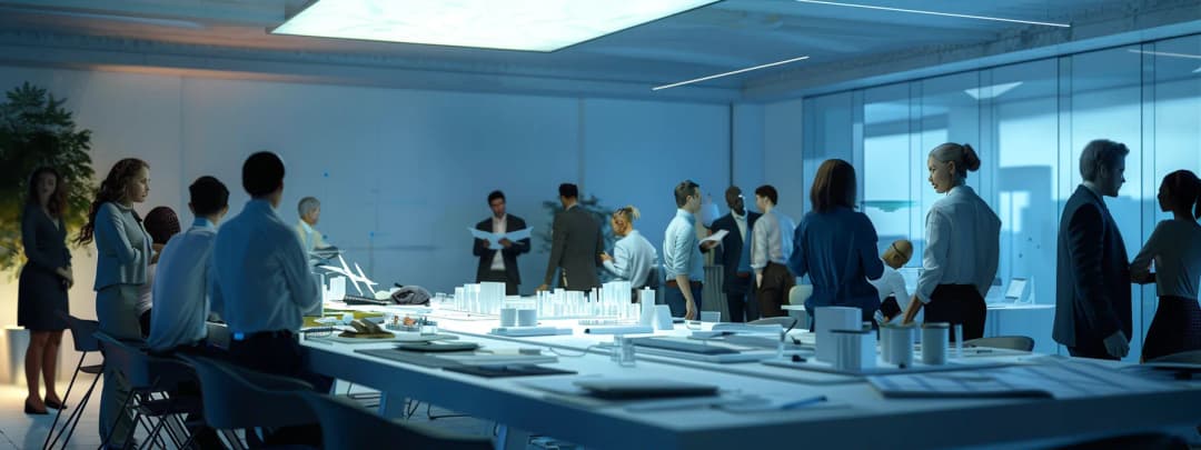 Architecture practice office with natural light and collaborative workspace design