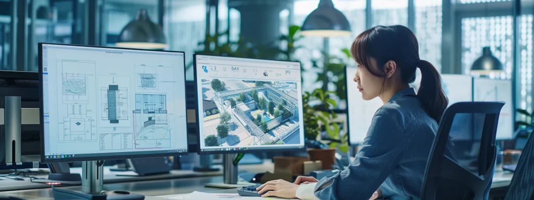 An architect working at her desk, working on Autodesk Revit