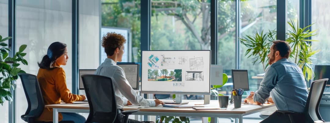 A person sat at their desk, presenting an architecture project