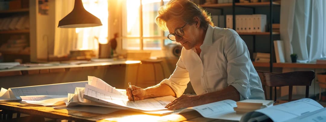 An architect reviewing drawings for comment