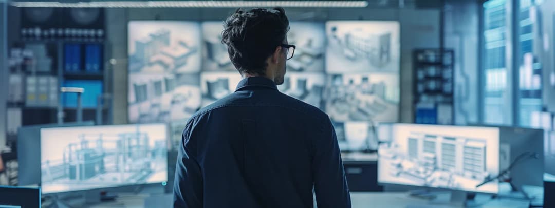 Professional architect immersed in detailed design work at desk