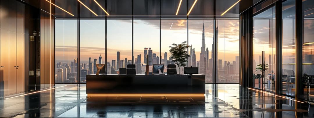 A modern architectural firm reception area