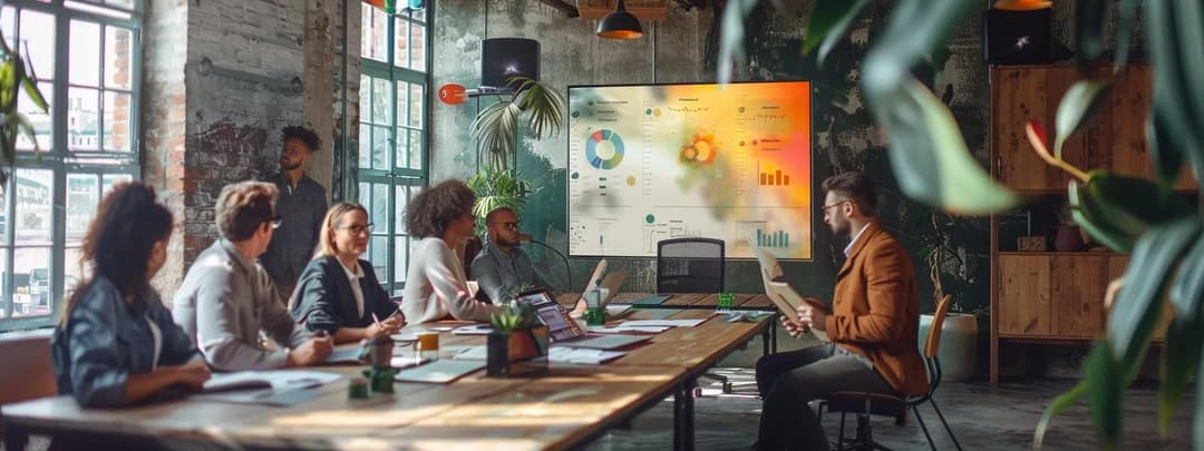 A modern office space with architects discussing a project