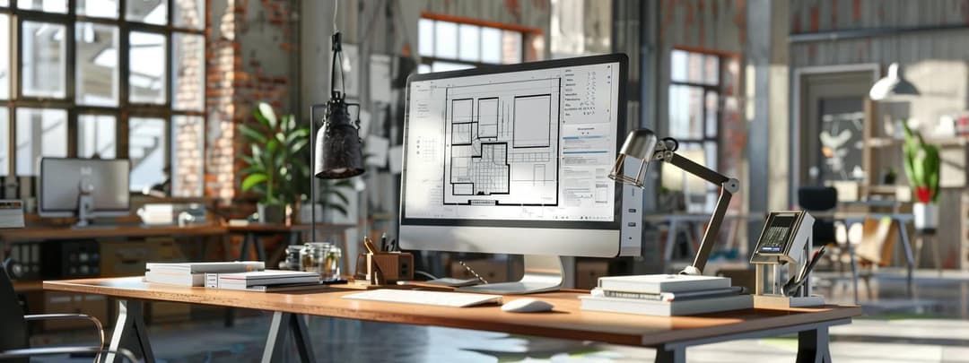 Designer office workspace showcasing architectural drawings, models and project documentation