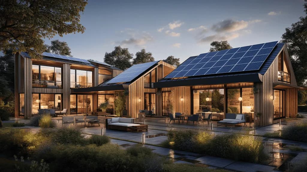 Sustainable Passivhaus dwelling with solar panels, green roof and energy-efficient design
