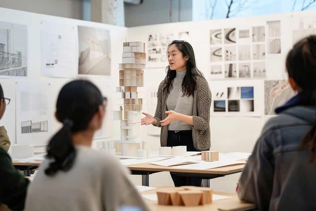 Architecture school entrance with contemporary educational building design