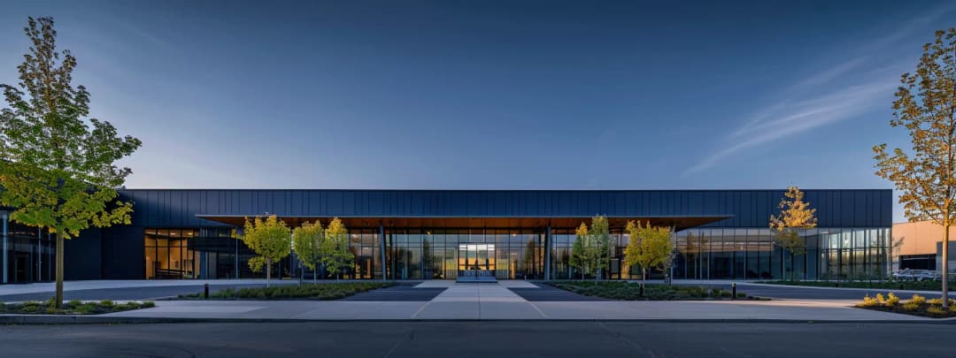 Elegantly designed modern building exterior with crisp geometric forms