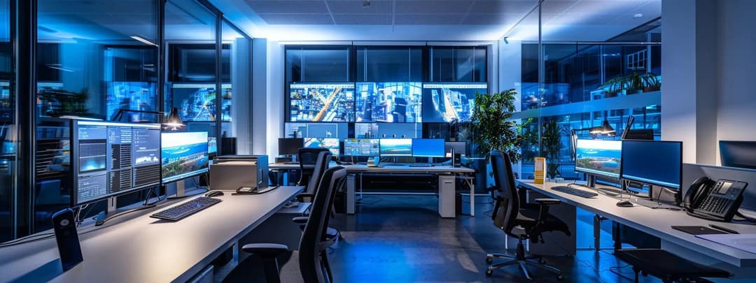 Sleek modern office environment with professional workspace layout