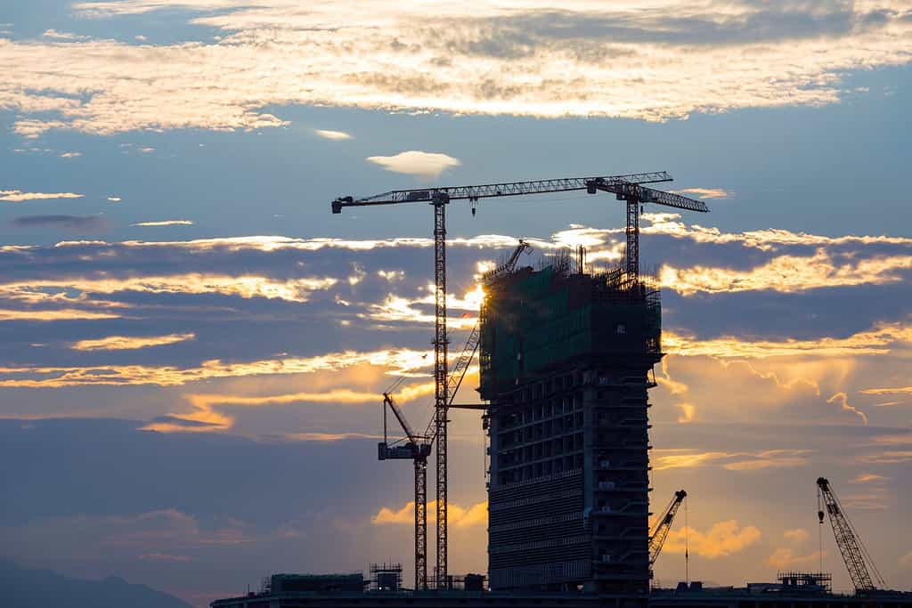 Evening shot of a tower under construction