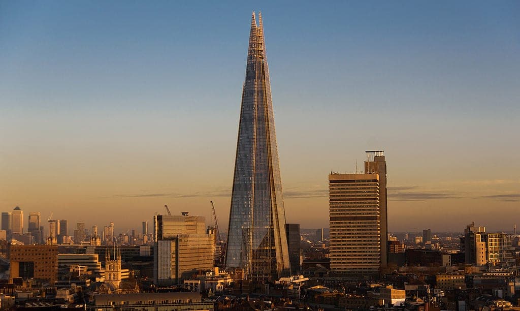 London skyline at golden hour featuring The Shard and surrounding architectural landmarks