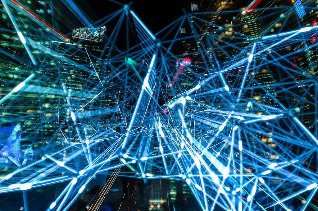 Abstract digital network visualisation representing architectural technology and computational design