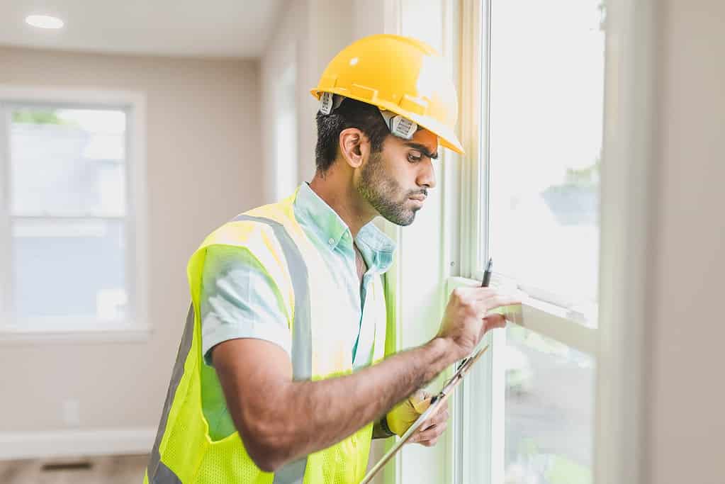 Building inspector reviewing a new home