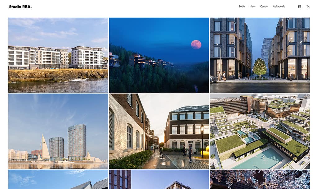 RBA architecture website example showing professional portfolio design