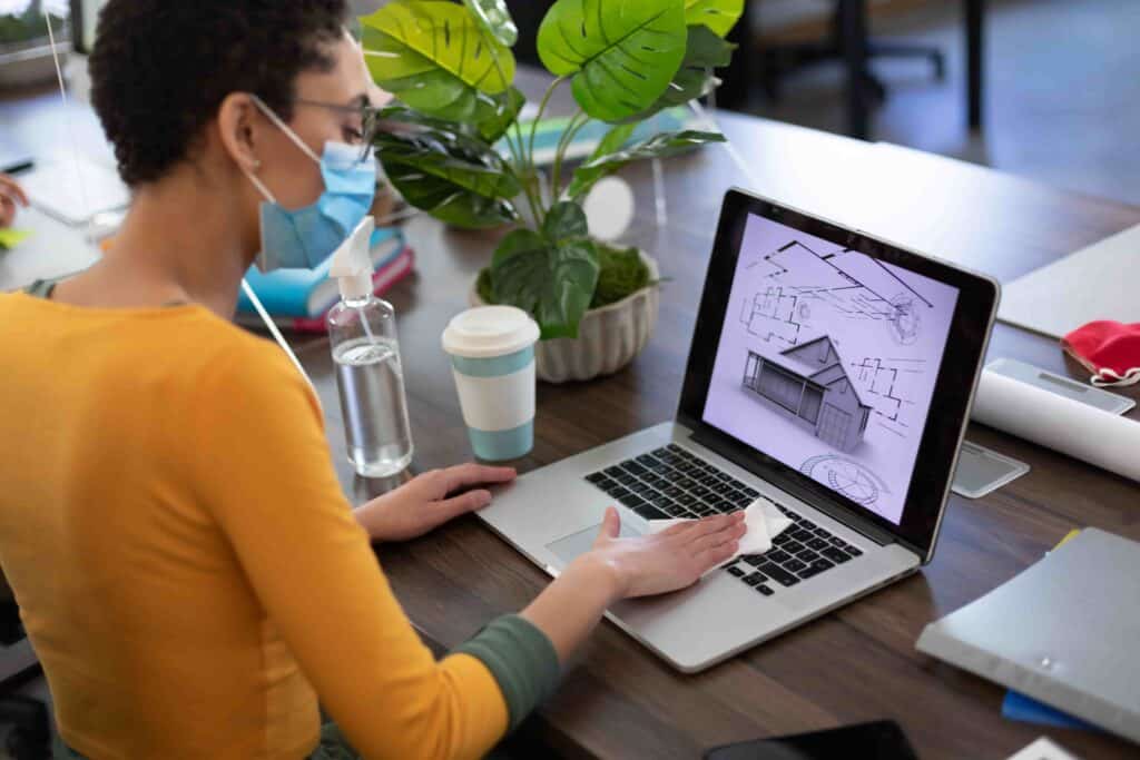 Professional cleaning workspace following health and safety protocols