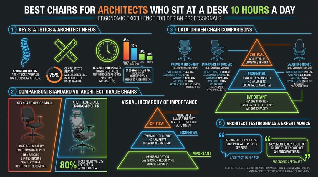 Key data and statistics: Best Chairs for Architects Who Sit at a Desk 10 Hours a Day