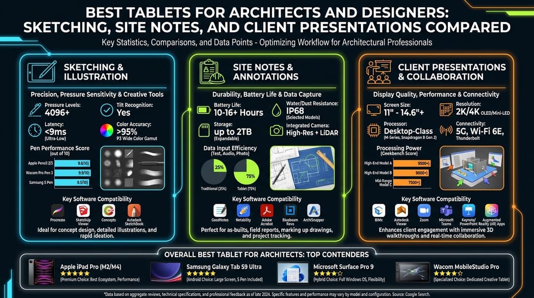 Key data and statistics: Best tablets for architects and designers: sketching, site notes, and client presentations compared